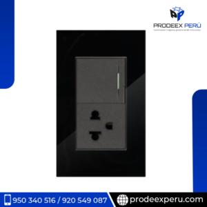 B2- 1 TOMACORRIENTE + 1 INTERRUPTOR (mixto)- NEGRO ESPEJO