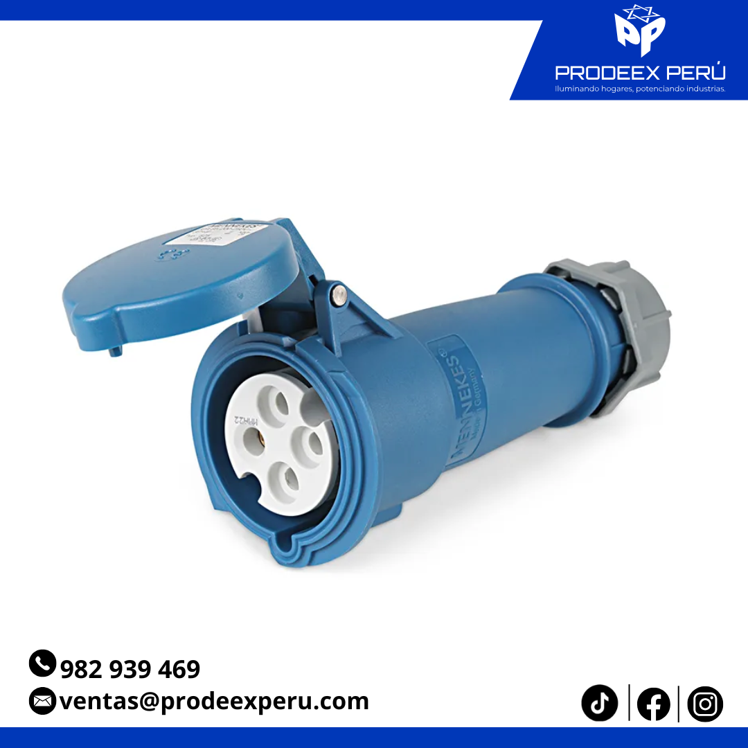 TOMA AEREO 16AMP 3P+T 250V AZUL 9H IP44 MENNEKES