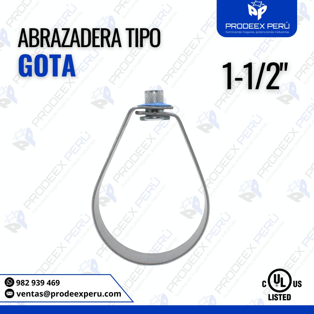 Abrazadera Tipo Gota 1-1/2" para sujetar y colgar tuberías