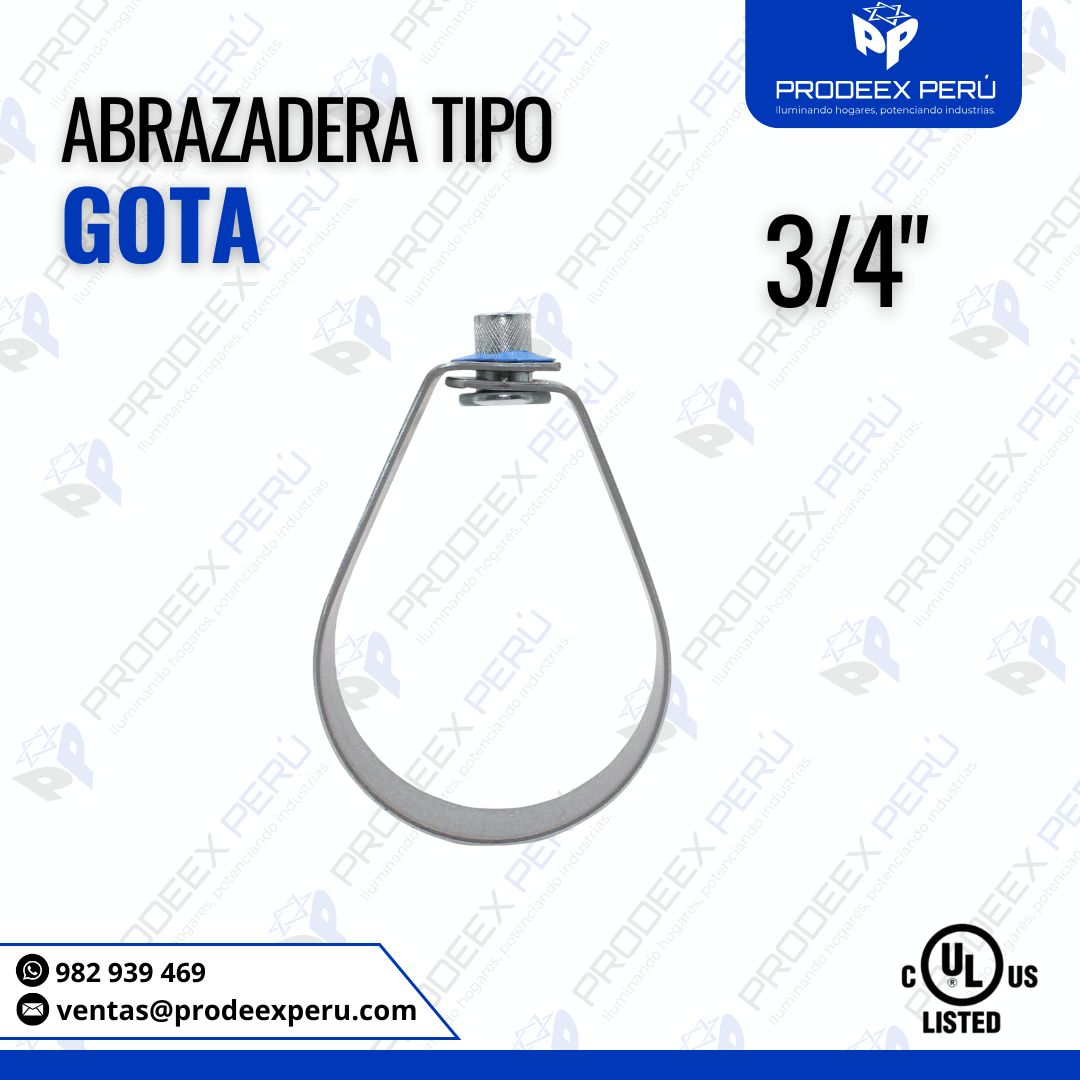 Abrazadera Tipo Gota 3/4″ para sujetar y colgar tuberías