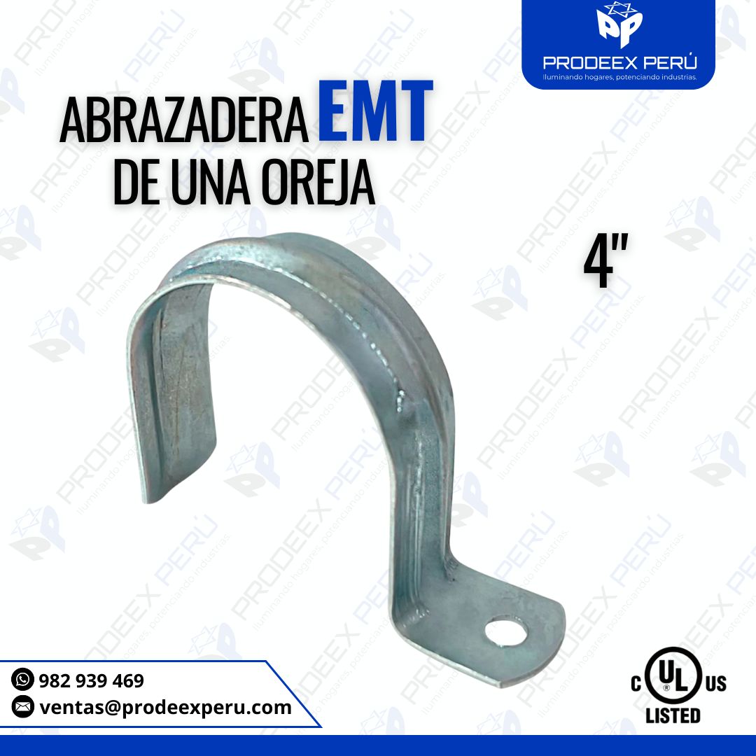Abrazadera EMT 1 Orejas 4″ – Fijación Segura para Tubo Conduit