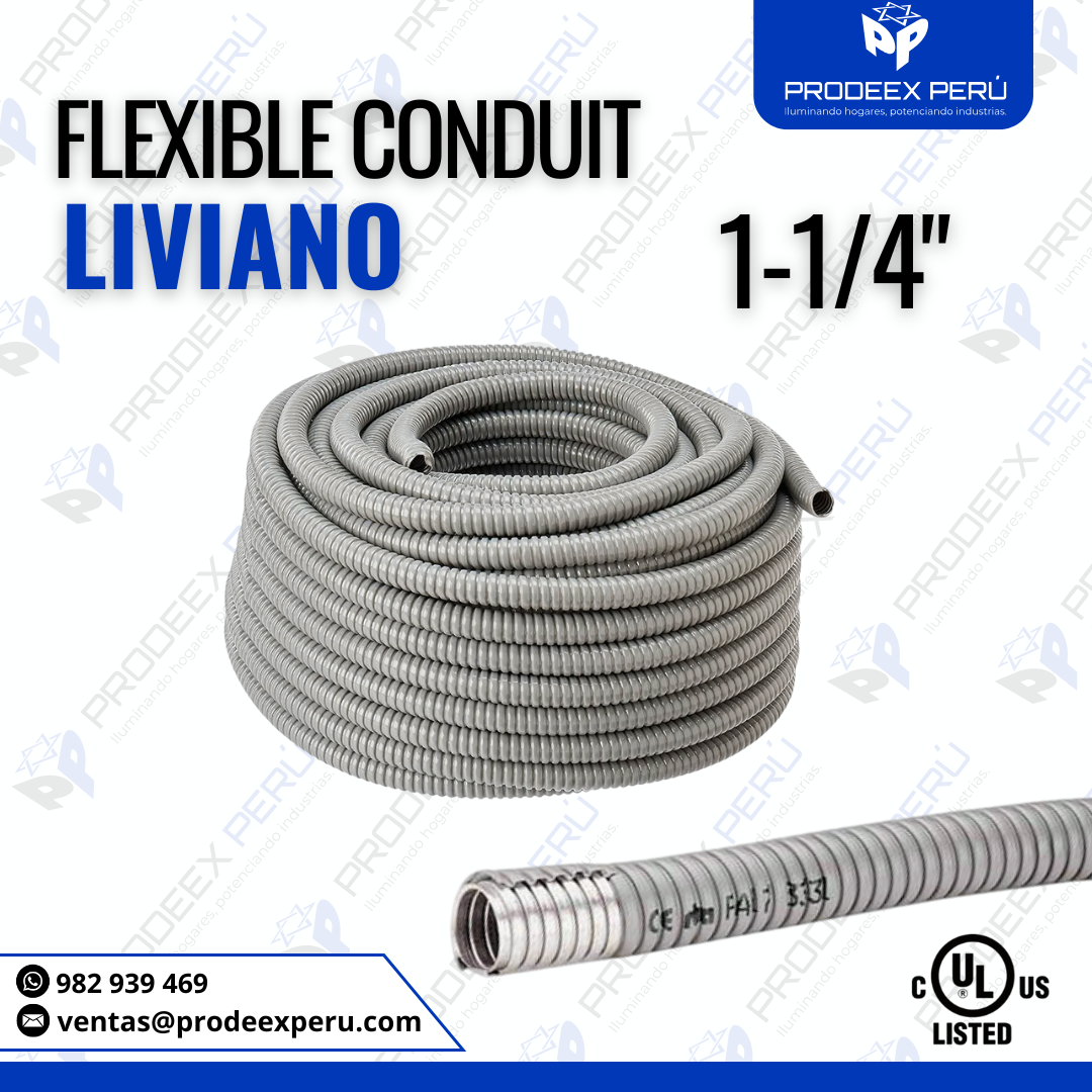 Tubería Conduit flexible| Liv. con forro de PVC 1-1/4″ x100mts