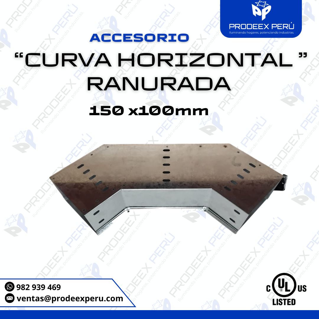 Curva Horizontal para Bandeja Portacable Ranurada 150x100mm| Accesorios NEMA VE-1 en Acero Galvanizado