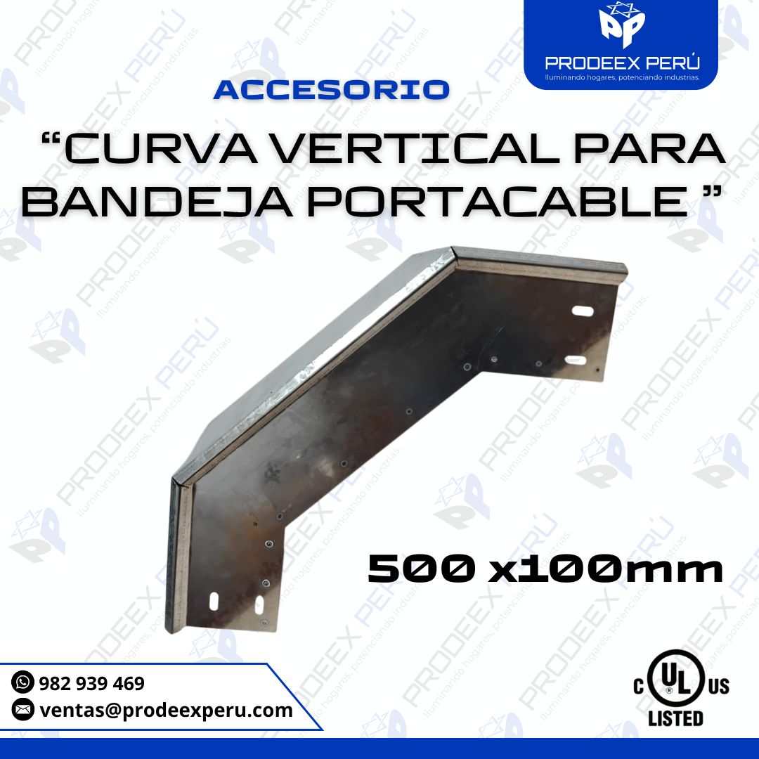 Curva vertical para Bandeja Portacable 500x100mm | Accesorios NEMA VE-1 en Acero Galvanizado
