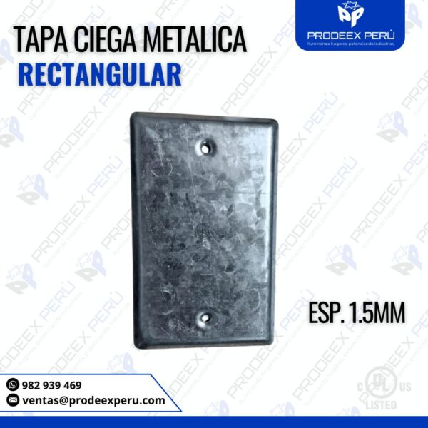 Tapa Rectangular Metálica Galvanizada | Troquelada 1/2″, 3/4″ o Ciega Espesor 1.5mm