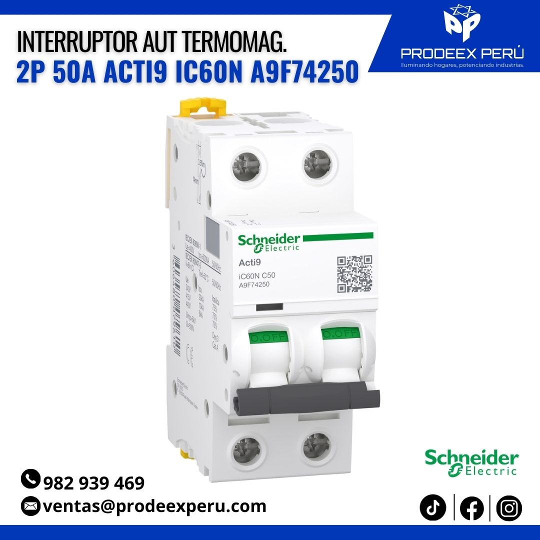 Interruptor Termomagnético Acti9 iC60N 2P 50A | Schneider Electric