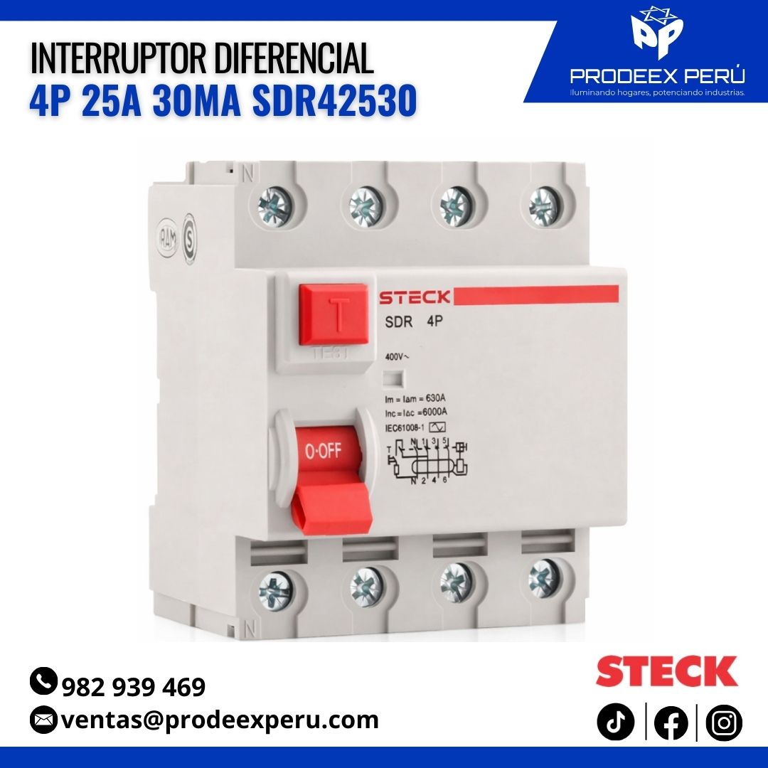 Interruptor Diferencial IDR 4P 25A 30mA / 300mA Steck