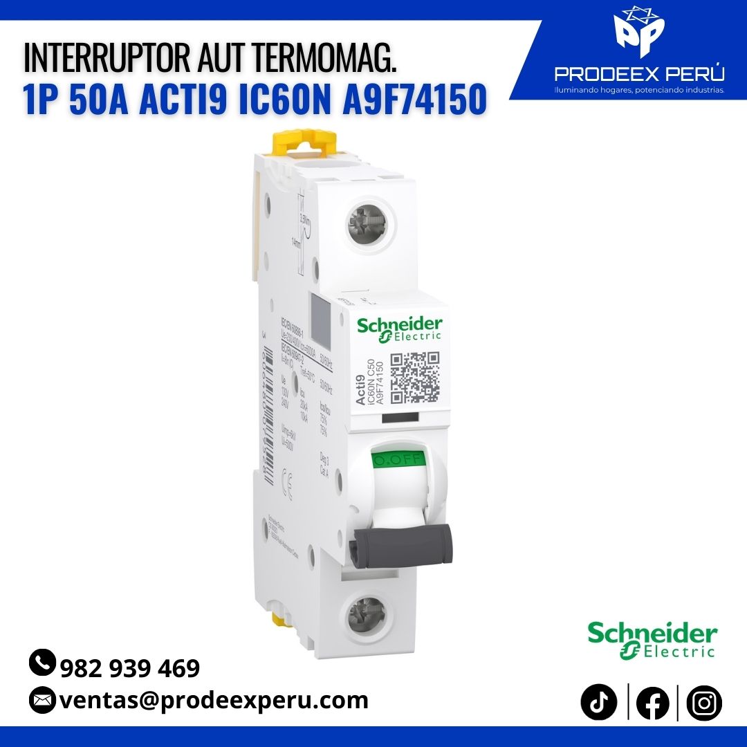 Interruptor Termomagnético Acti9 iC60N 1P 50A | Schneider Electric