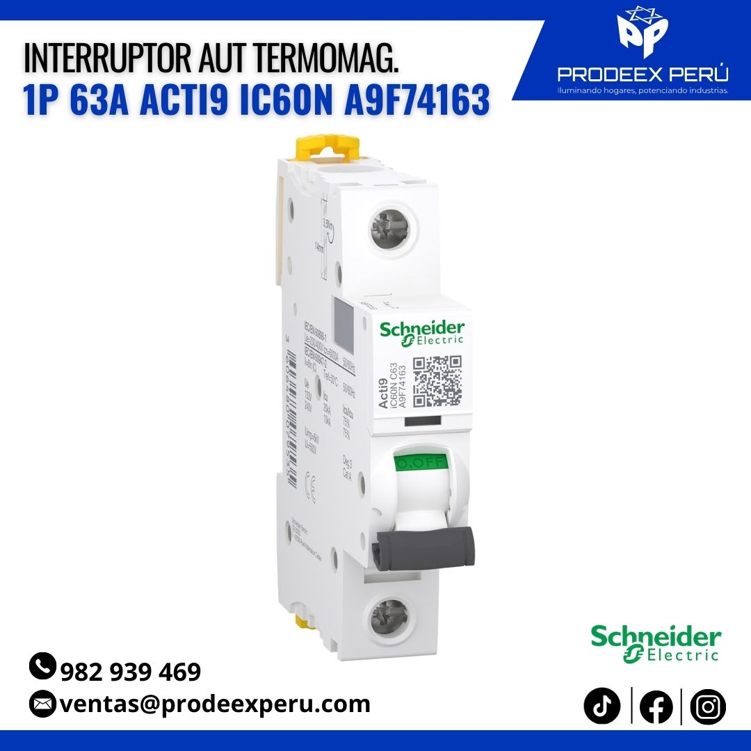 Interruptor Termomagnético Acti9 iC60N 1P 63A | Schneider Electric