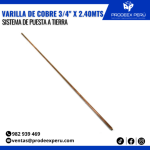 Varilla de Cobre 3/4” X 2.40MTS | Para sistema de Puesta a Tierra